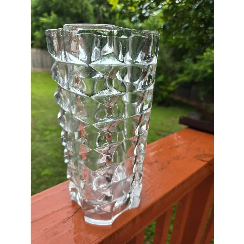 FRANCE J G DURAND WINDSOR GEOMETRIC‎ CRYSTAL GLASS VASE 9 3/4